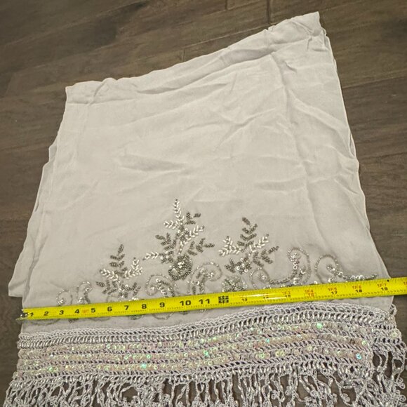 Sue Wong Scarf Shawl 9 Runner Evening Large Hand Beaded  Sue Wong SILK Scarf Shawl 6 Runner Evening Large Hand Beade Platinum Silver Grey